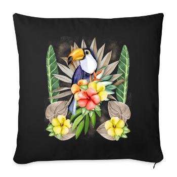 Toucan oiseau, toucan dicton, hibiscus toucan - Housse de coussin décorative 45 x 45 cm - noir - Devant