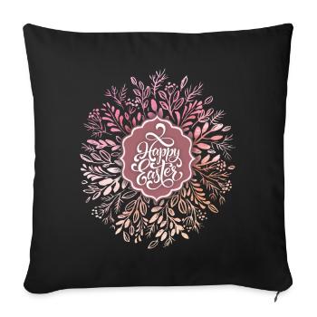 Couronne de Pâques, Aquarelle, Joyeuses Pâques, Calligraphie - Housse de coussin décorative 45 x 45 cm - noir - Devant