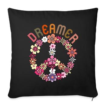 Signe de paix, symbole de paix signe de paix, années 70 - Housse de coussin décorative 45 x 45 cm - noir - Devant