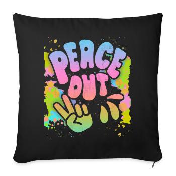 Peace-Out, Frieden-Symbol Friedenszeichen, 70er - Sofakissenbezug 45 x 45 cm - Schwarz - Vorne