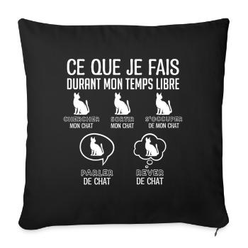 J’aime mon chat - Durant mon temps libre - Housse de coussin décorative 45 x 45 cm - noir - Devant