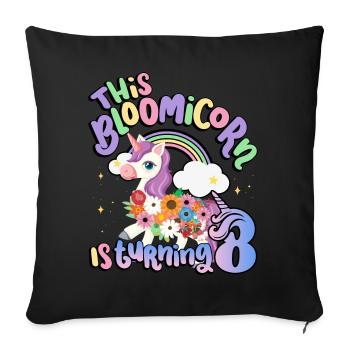 Bloomicorn fête ses 8 ans à son 8e anniversaire - Housse de coussin décorative 45 x 45 cm - noir - Devant