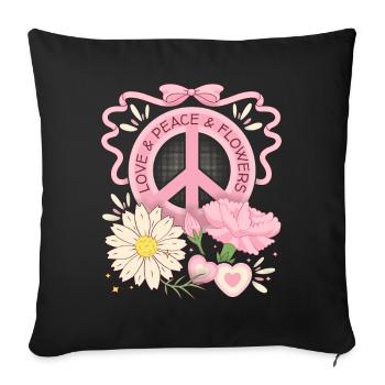 Symbole de paix Signe de paix, Amour-Paix-Fleurs - Housse de coussin décorative 45 x 45 cm - noir - Devant