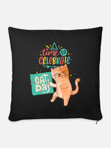 Lustige Katze, Celebrate Cat-Day, Katzentag - Pudebetræk 45 x 45 cm - sort