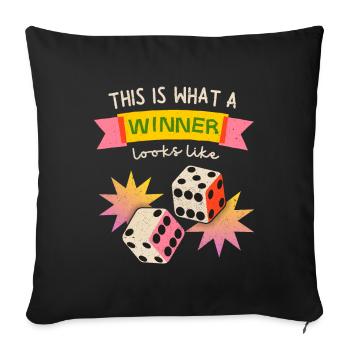 Gagnant gagnant, Dice Gamer Saying Dice Game - Housse de coussin décorative 45 x 45 cm - noir - Devant