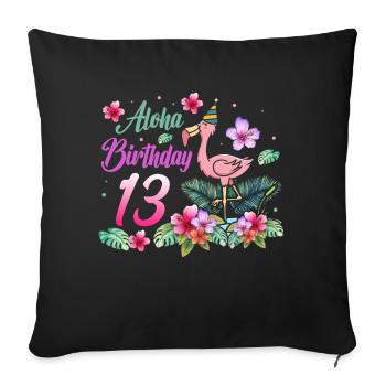 Aloha Anniversaire 13 Flamant rose Oiseau 13ème anniversaire - Housse de coussin décorative 45 x 45 cm - noir - Devant