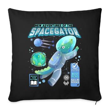 Comic-Astronaut Krokodil-Alligator im Weltall - Sofakissenbezug 45 x 45 cm - Schwarz - Vorne