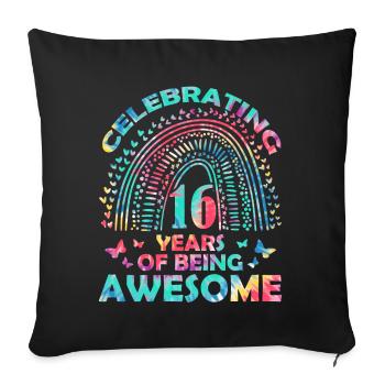 We celebrate 16 years "awesome Birthday Butterfly" - Sofa pillowcase 17,3'' x 17,3'' (45 x 45 cm) - black - Front