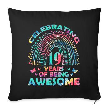 We celebrate 19 years of "awesome Birthday Butterfly" - Sofa pillowcase 17,3'' x 17,3'' (45 x 45 cm) - black - Front