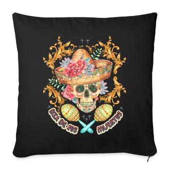 Crâne Totenkopf Sombrero-Crâne Dia-de-Los-Muertos - Housse de coussin décorative 45 x 45 cm - noir - Devant