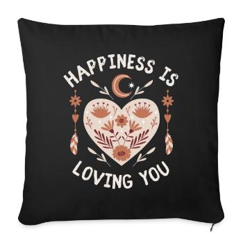 Saint-Valentin, Cœur d’art populaire, Amour Amour - Housse de coussin décorative 45 x 45 cm - noir - Devant