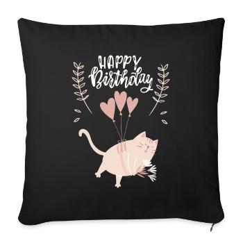 Anniversaire, gros chat, drôle de chat disant - Housse de coussin décorative 45 x 45 cm - noir - Devant