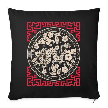 Horoscope chinois Chine Année du Dragon - Housse de coussin décorative 45 x 45 cm - noir - Devant