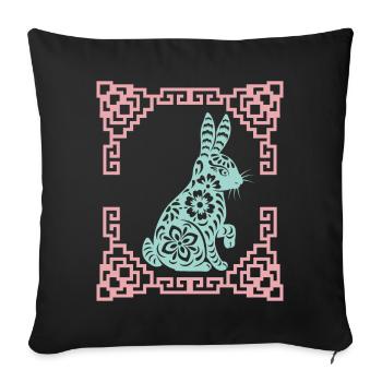 Année du Lièvre, horoscope chinois Chine - Housse de coussin décorative 45 x 45 cm - noir - Devant
