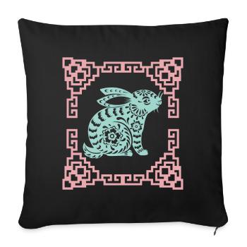 Année du Lièvre, horoscope chinois Chine - Housse de coussin décorative 45 x 45 cm - noir - Devant