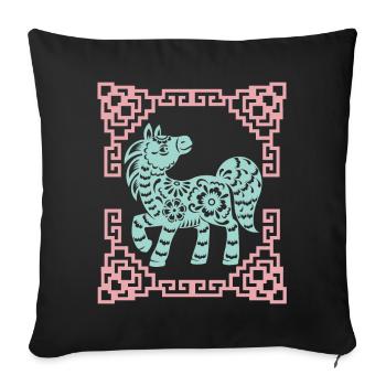 Jahr des Pferdes, Chinesisches Horoskop China - Sofakissenbezug 45 x 45 cm - Schwarz - Vorne