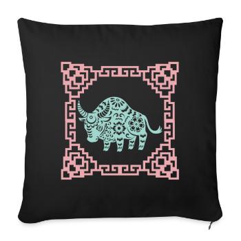 Year of the Ox, Chinese Horoscope China - Sofa pillowcase 17,3'' x 17,3'' (45 x 45 cm) - black - Front