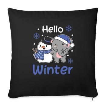 Elephant Hello Winter Snowman Snow Christmas - Sofa pillowcase 17,3'' x 17,3'' (45 x 45 cm) - black - Front