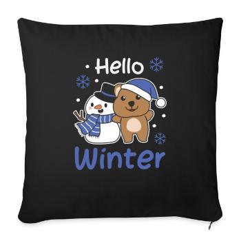 Quokka Hello Winter Snowman Snow Christmas - Sofa pillowcase 17,3'' x 17,3'' (45 x 45 cm) - black - Front