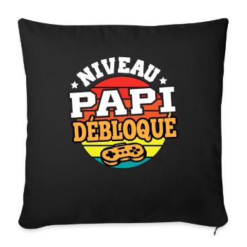 Niveau papi débloqué cadeau grand-père humour - Housse de coussin décorative 45 x 45 cm - noir - Devant