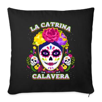 La-Catrina, Catrina-Calavera, Dia-de-los-Muertos - Housse de coussin décorative 45 x 45 cm - noir - Devant