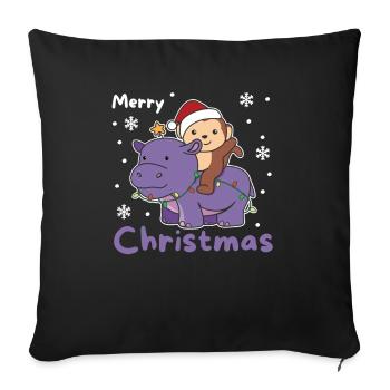 Christmas Hippo Monkey Merry Christmas Hippo - Sofa pillowcase 17,3'' x 17,3'' (45 x 45 cm) - black - Front