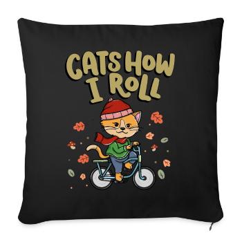 Katzen How I Roll Fahrradfahren Radfahren - Sofakissenbezug 45 x 45 cm - Schwarz - Vorne