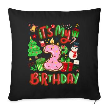C’est mon beignet de Noël 2 ans Bonhomme de neige - Housse de coussin décorative 45 x 45 cm - noir - Devant