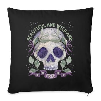 Crâne Couronne de laurier romantique - Housse de coussin décorative 45 x 45 cm - noir - Devant