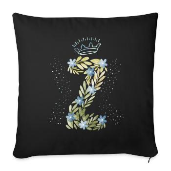 Monogram letter Z with crown, floral ornament - Sofa pillowcase 17,3'' x 17,3'' (45 x 45 cm) - black - Front