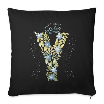 Monogram letter Y with crown, floral ornament - Sofa pillowcase 17,3'' x 17,3'' (45 x 45 cm) - black - Front