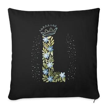 Monogram Letter L with Crown, Floral Ornament - Sofa pillowcase 17,3'' x 17,3'' (45 x 45 cm) - black - Front