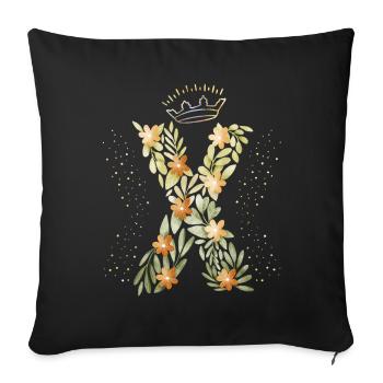 Monogram letter X with crown, floral ornament - Sofa pillowcase 17,3'' x 17,3'' (45 x 45 cm) - black - Front
