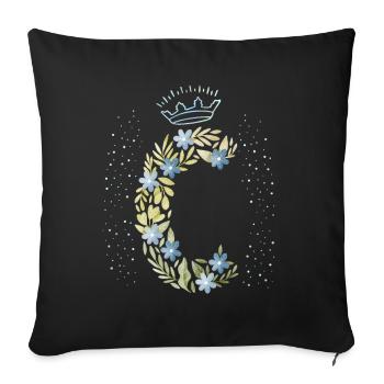 Monogram letter C with crown, floral ornament - Sofa pillowcase 17,3'' x 17,3'' (45 x 45 cm) - black - Front
