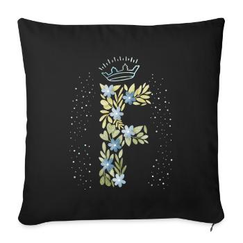 Monogram letter F with crown, floral ornament - Sofa pillowcase 17,3'' x 17,3'' (45 x 45 cm) - black - Front