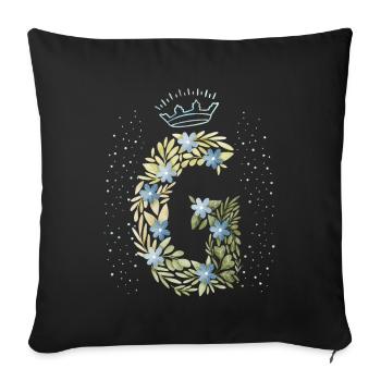 Monogram letter G with crown, floral ornament - Sofa pillowcase 17,3'' x 17,3'' (45 x 45 cm) - black - Front
