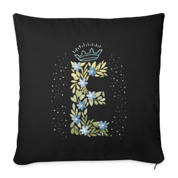 Monogram letter E with crown, floral ornament - Sofa pillowcase 17,3'' x 17,3'' (45 x 45 cm) - black - Front