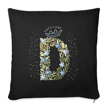 Monogram letter D with crown, floral ornament - Sofa pillowcase 17,3'' x 17,3'' (45 x 45 cm) - black - Front