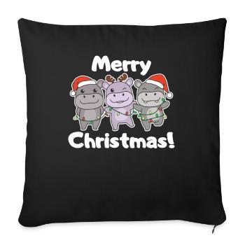 Hippopotames de Noël Animaux Mignons Hippopotames Joyeux Noël - Housse de coussin décorative 45 x 45 cm - noir - Devant