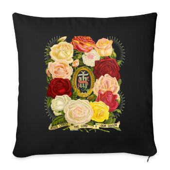 IHS Jesus Jesus Christ vintage rose motif disant - Housse de coussin décorative 45 x 45 cm - noir - Devant