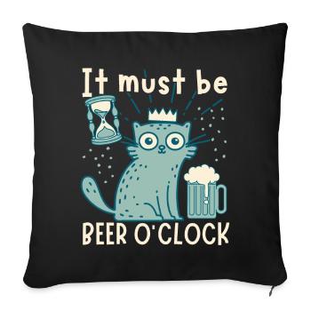 Cat drinks beer, funny saying with beer mug - Sofa pillowcase 17,3'' x 17,3'' (45 x 45 cm) - black - Front