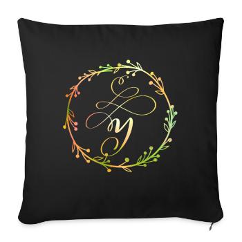 Monogramme, lettre Y, ornement de calligraphie - Housse de coussin décorative 45 x 45 cm - noir - Devant