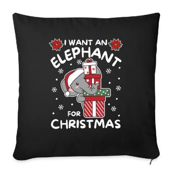 Je veux un éléphant pour Noël éléphants mignons - Housse de coussin décorative 45 x 45 cm - noir - Devant