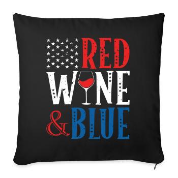 Vin rouge et boisson bleue au 4 juillet - Housse de coussin décorative 45 x 45 cm - noir - Devant