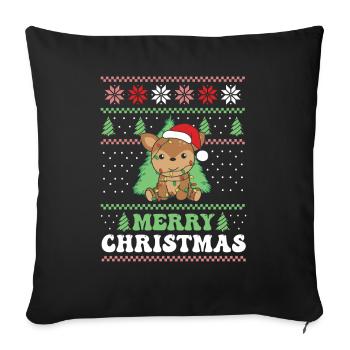Joyeux Noël rétro moche cerf de Noël - Housse de coussin décorative 45 x 45 cm - noir - Devant