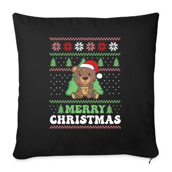 Joyeux Noël rétro moche ours de Noël - Housse de coussin décorative 45 x 45 cm - noir - Devant