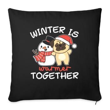 Pug Winter is warmer together Snowman - Sofa pillowcase 17,3'' x 17,3'' (45 x 45 cm) - black - Front