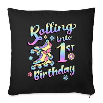 Rolling Into 1st Birthday Roller Skater Inline - Housse de coussin décorative 45 x 45 cm - noir - Devant