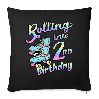 Rolling Into 2nd Birthday Quad Skater Rollschuhe - Sofakissenbezug 45 x 45 cm - Schwarz - Vorne