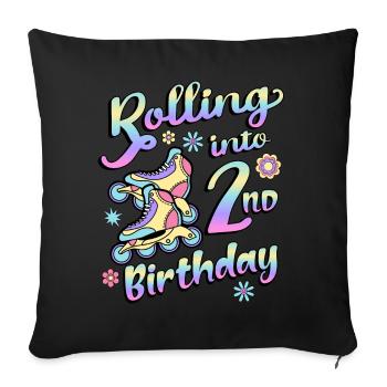 Rolling Into 2nd Birthday Roller Skater Inline - Housse de coussin décorative 45 x 45 cm - noir - Devant